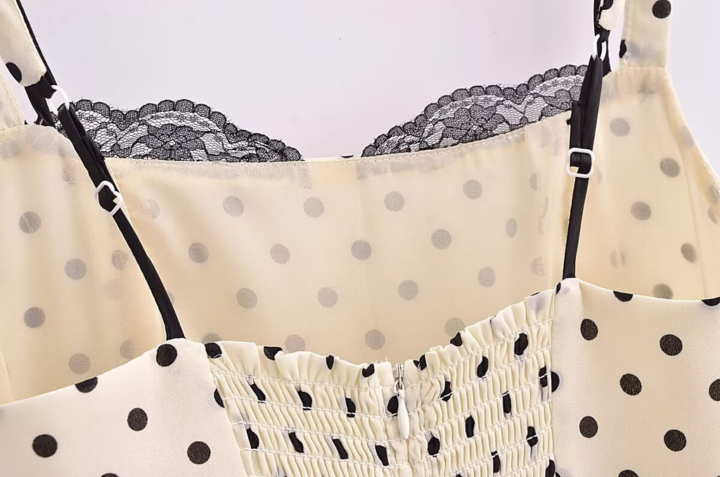 Women's Summer Dots Printed Sexy Lace Splicing Sling Dress Dress