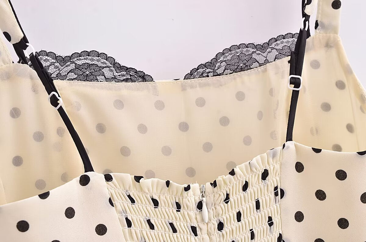 Women's Summer Dots Printed Sexy Lace Splicing Sling Dress Dress