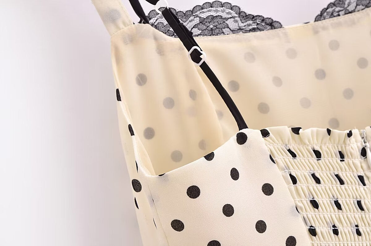 Women's Summer Dots Printed Sexy Lace Splicing Sling Dress Dress