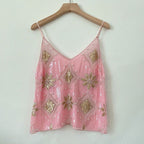 Women's Sequ Beaded Sling Basic Slimming Short V Neck Vest Western