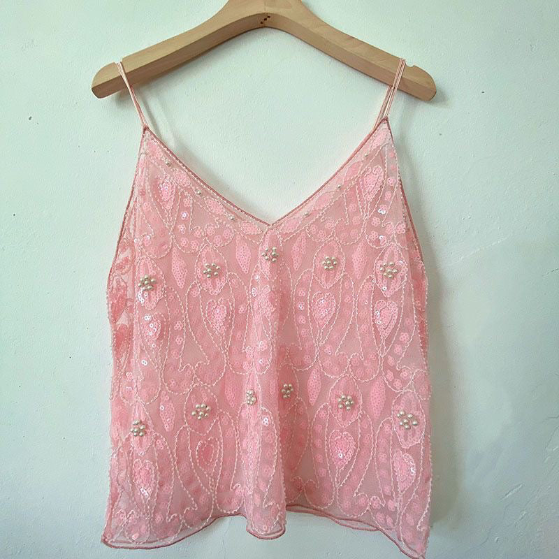 Women's Sequ Beaded Sling Basic Slimming Short V Neck Vest Western