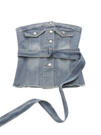 Street Lace Up Waist Tight Denim Top Sleeveless Denim Tube Top Back