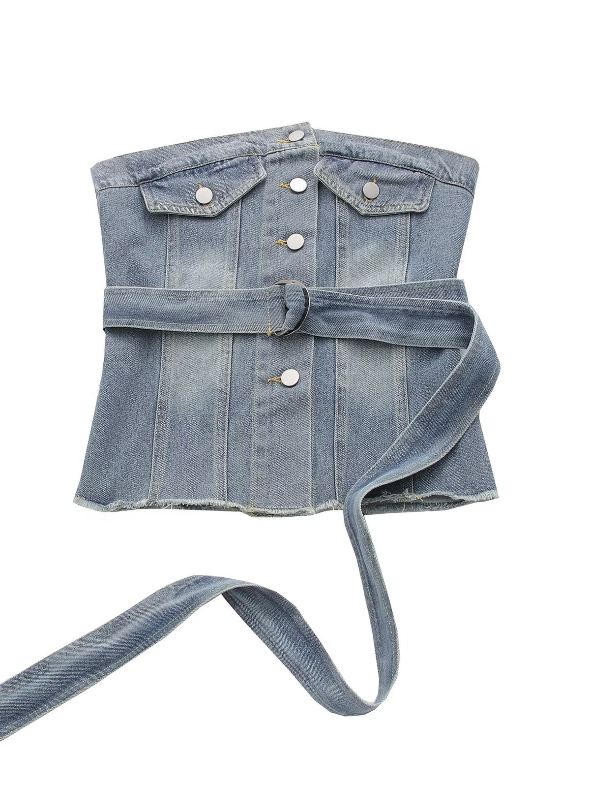 Street Lace Up Waist Tight Denim Top Sleeveless Denim Tube Top Back