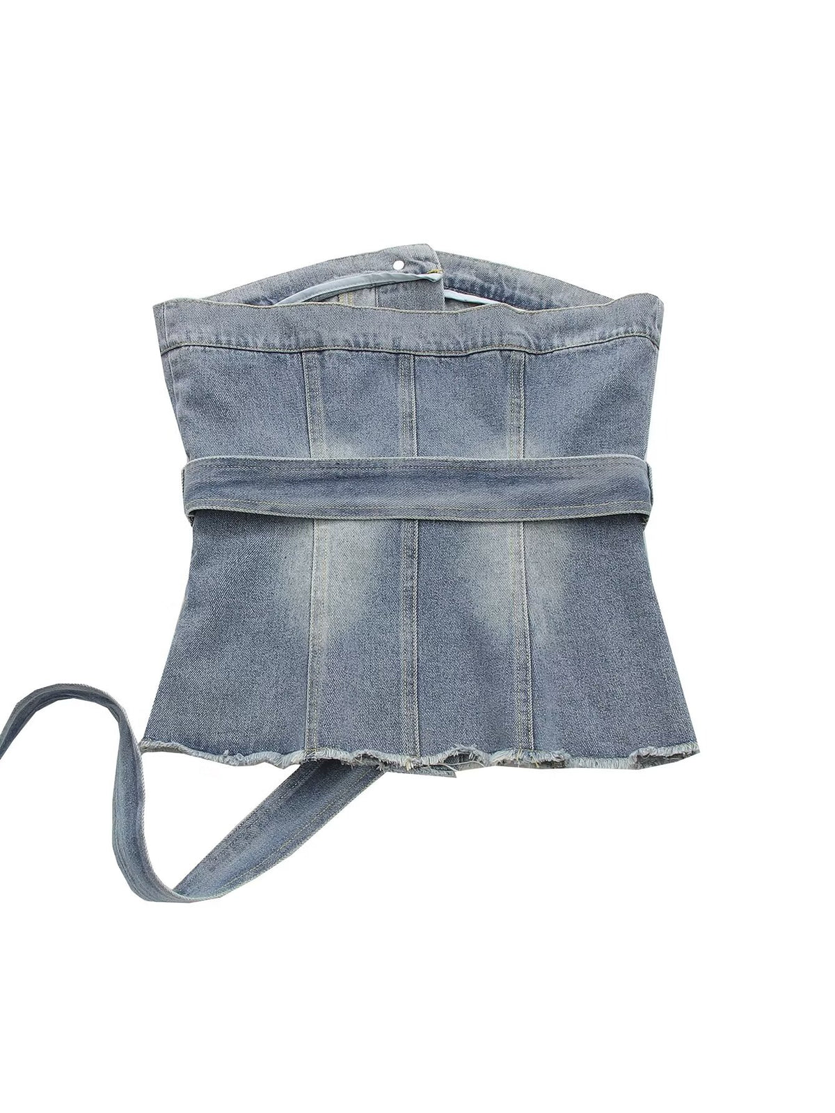 Street Lace Up Waist Tight Denim Top Sleeveless Denim Tube Top Back