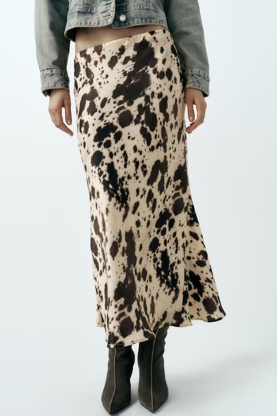 Animal Print Satin-Feel Midi Dress