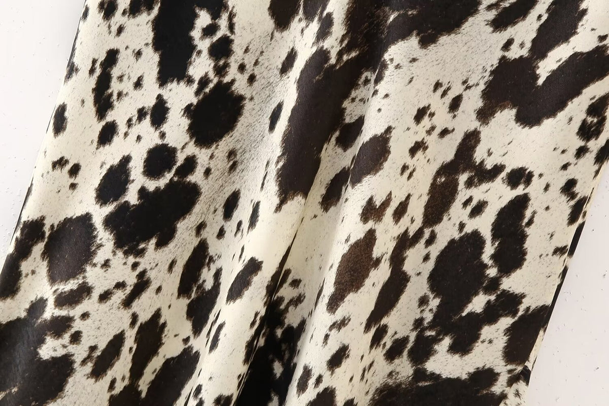Animal Print Satin-Feel Midi Dress