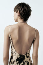 Winter Animal Pattern Printed Silk Satin Textured Dress