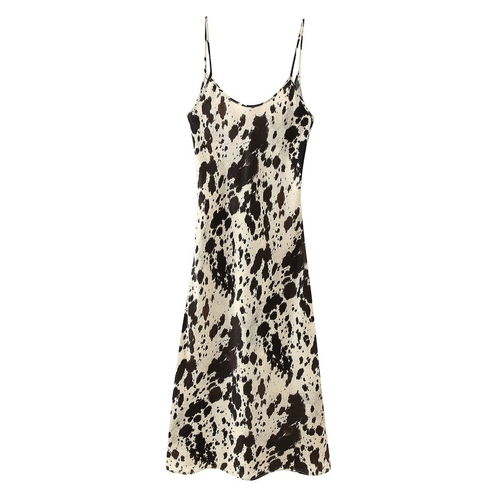 Winter Animal Pattern Printed Silk Satin Textured Dress