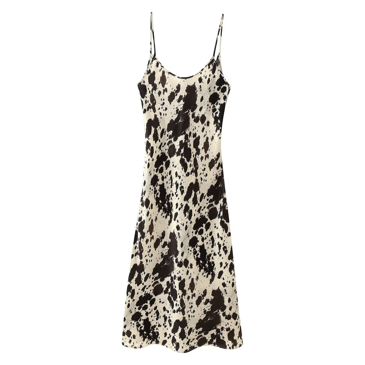 Winter Animal Pattern Printed Silk Satin Textured Dress
