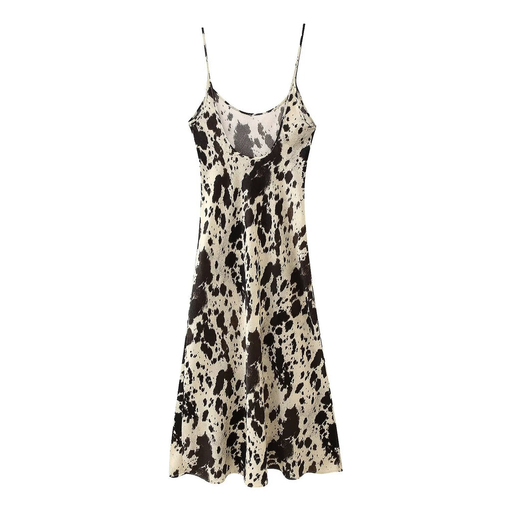 Winter Animal Pattern Printed Silk Satin Textured Dress
