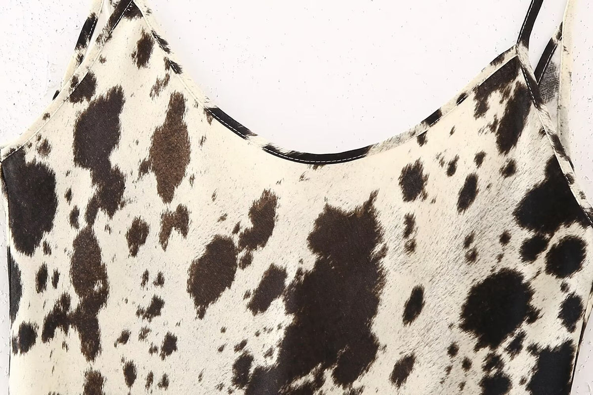 Winter Animal Pattern Printed Silk Satin Textured Dress