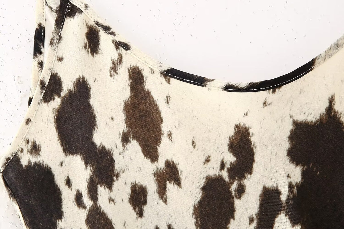 Winter Animal Pattern Printed Silk Satin Textured Dress