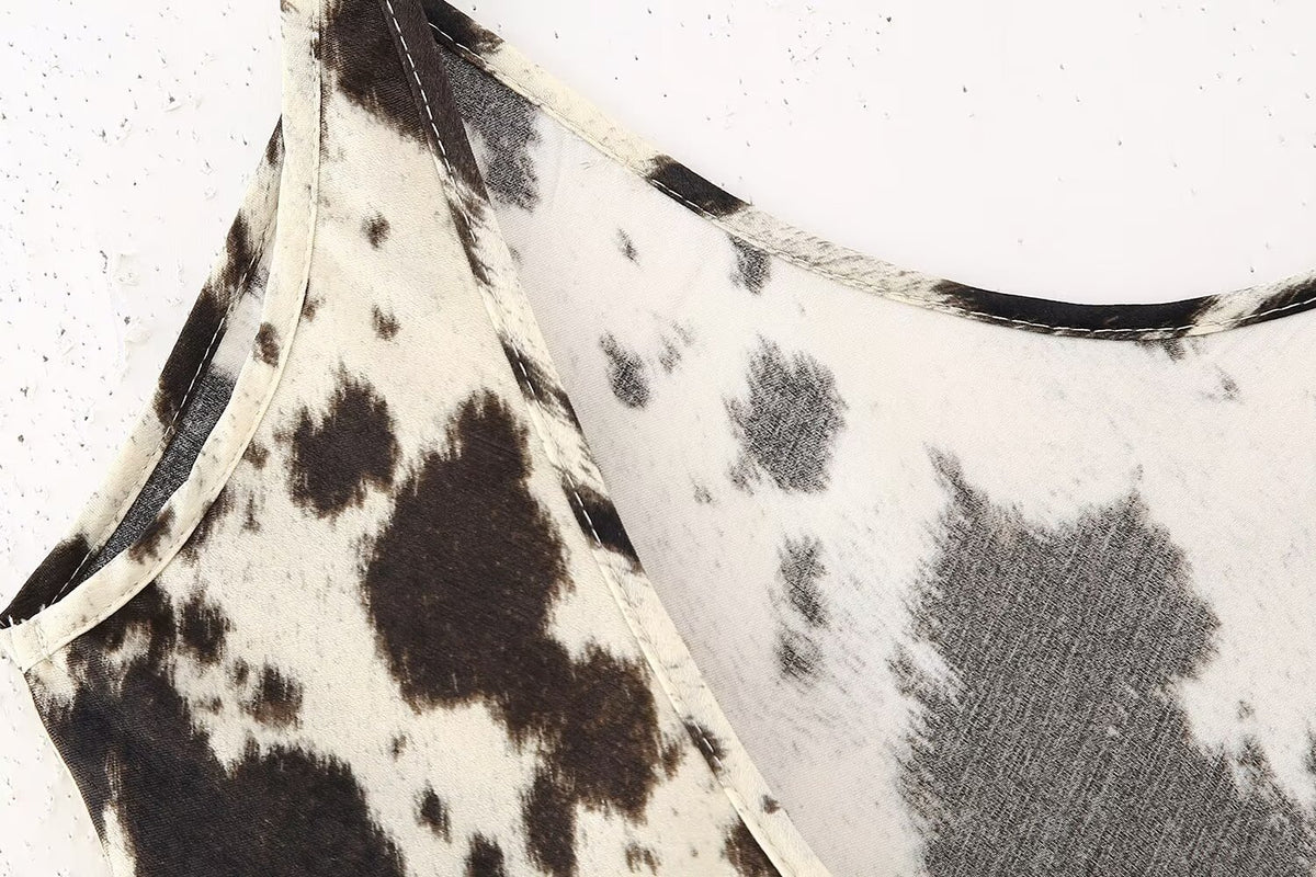 Winter Animal Pattern Printed Silk Satin Textured Dress
