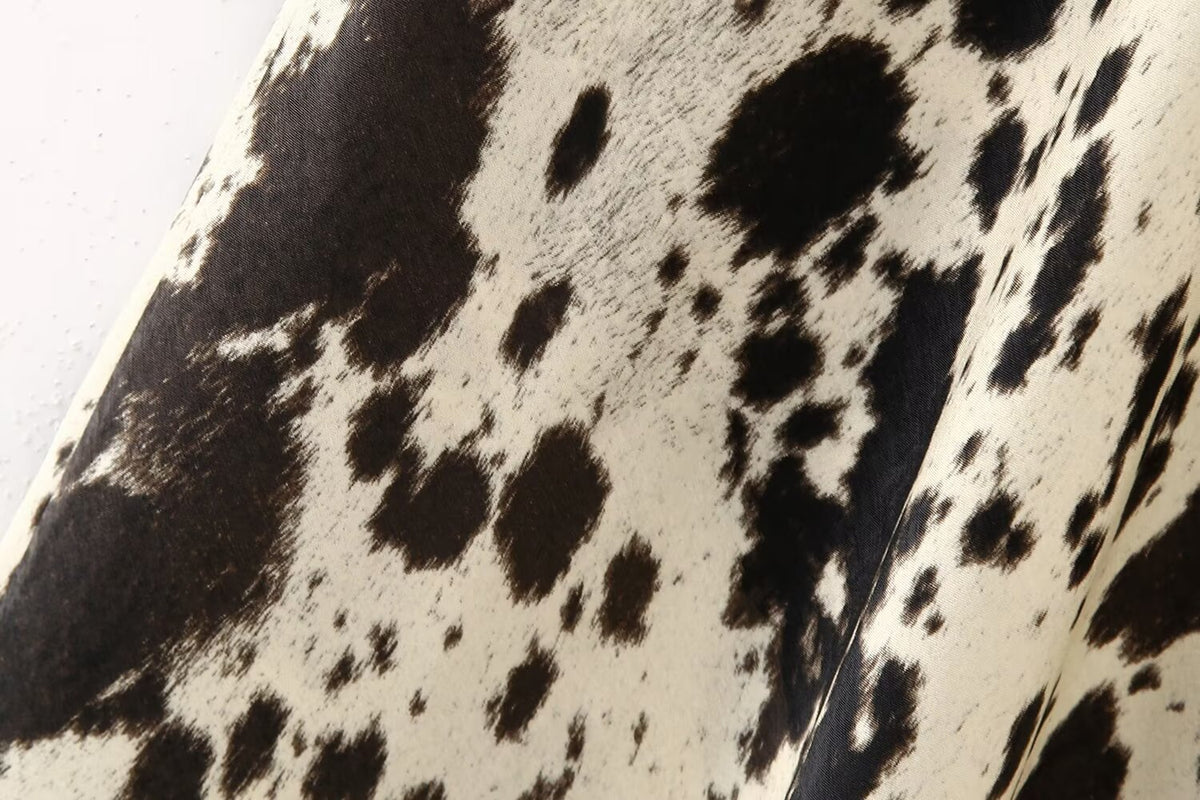 Winter Animal Pattern Printed Silk Satin Textured Dress
