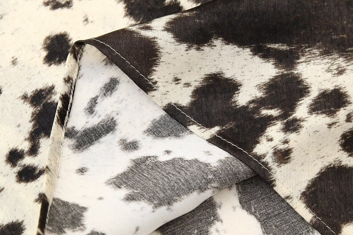 Winter Animal Pattern Printed Silk Satin Textured Dress