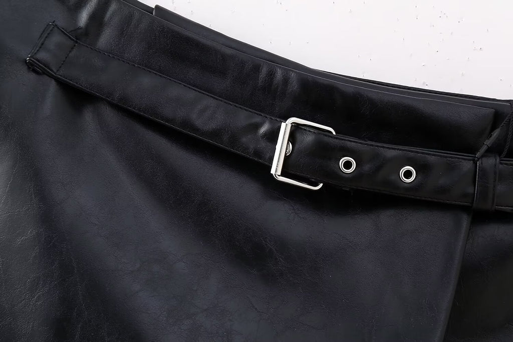 Women's Goods Spring Faux Leather Belt Chic Skirt