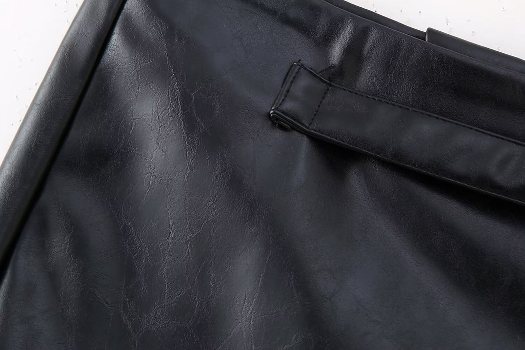 Women's Goods Spring Faux Leather Belt Chic Skirt