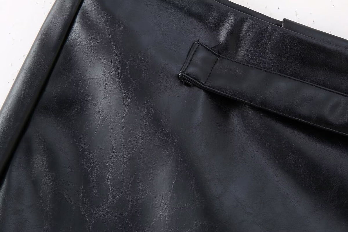 Women's Goods Spring Faux Leather Belt Chic Skirt