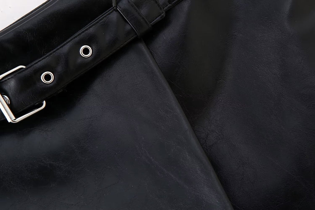 Women's Goods Spring Faux Leather Belt Chic Skirt