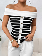 Spring Summer Women Clothing Long Sleeve Striped Off Shoulder Off Shoulder Pullover Women Knitwear