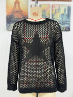 Summer Women Round Neck Five Pointed Star Sexy Cutout Pullover Women Knitwear