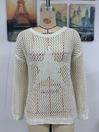 Summer Women Round Neck Five Pointed Star Sexy Cutout Pullover Women Knitwear