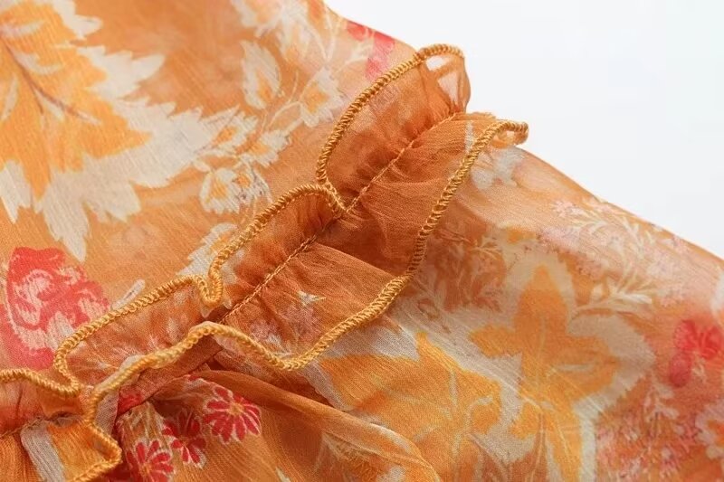 Solid-Color Spaghetti-Strap Floral-Print Two-Piece Set