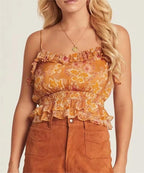 Women’s Floral Smocked Ruffle Strap Crop Camisole
