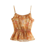 Women’s Floral Smocked Ruffle Strap Crop Camisole