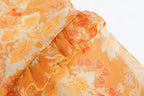 Women’s Orange Floral Ruffle Tie Neck Shirt