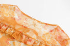 Women’s Orange Floral Ruffle Tie Neck Shirt