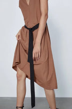 Belted Patchwork Winter Dress