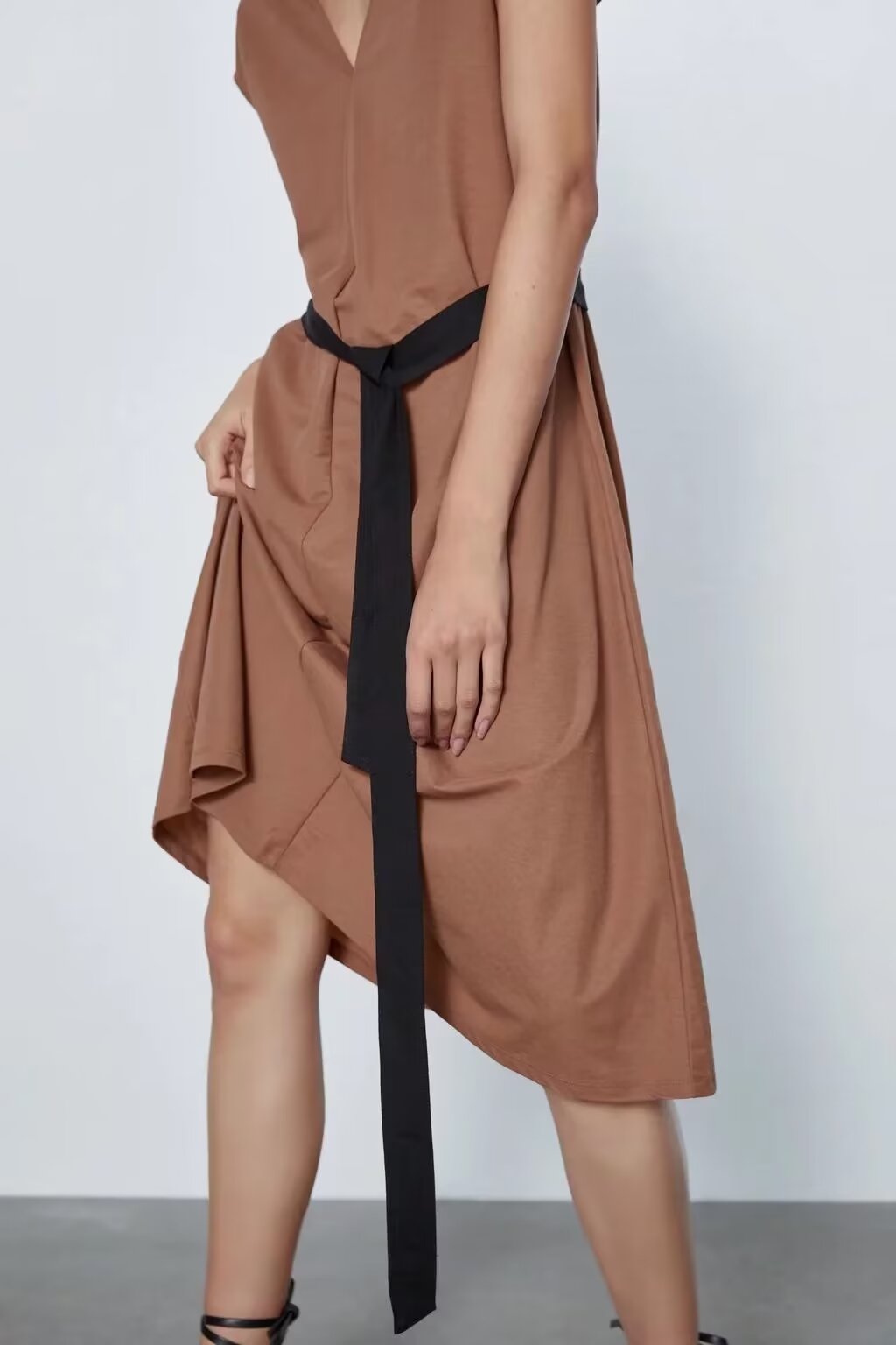 Belted Patchwork Winter Dress