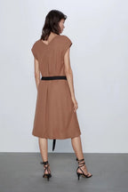 Belted Patchwork Winter Dress