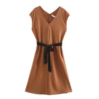Belted Patchwork Winter Dress