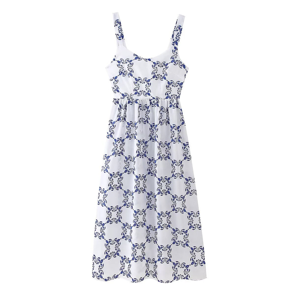 Women's French Embroidered Slim Hip Spaghetti Strap Maxi Dress