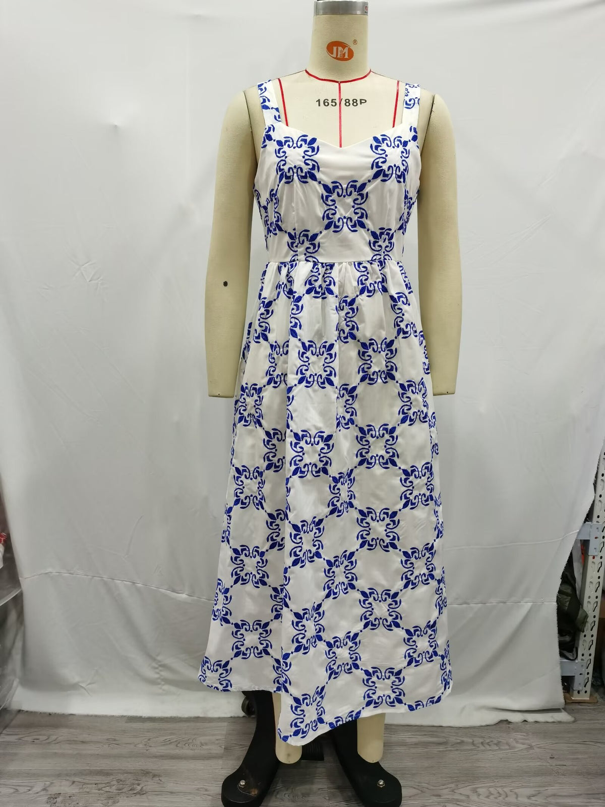Women's French Embroidered Slim Hip Spaghetti Strap Maxi Dress