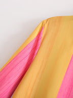 Women's Long Sleeved Loose Mid Length Color Stripes Shirt