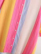 Women's Long Sleeved Loose Mid Length Color Stripes Shirt