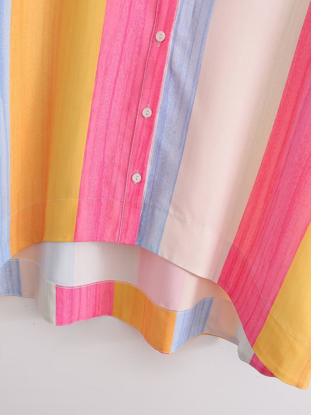 Women's Long Sleeved Loose Mid Length Color Stripes Shirt