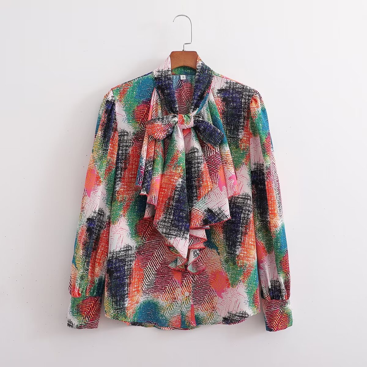 Women's Slimming Collared Long Sleeve Positioning Printed Shirt