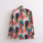 Women's Slimming Collared Long Sleeve Positioning Printed Shirt