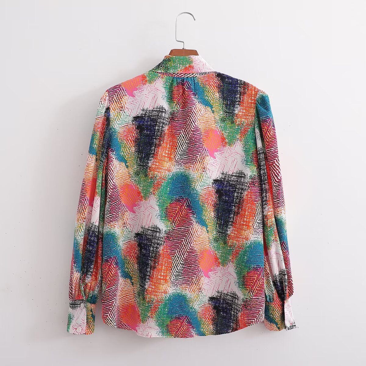 Women's Slimming Collared Long Sleeve Positioning Printed Shirt