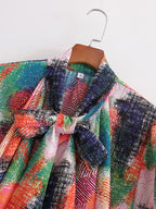 Women's Slimming Collared Long Sleeve Positioning Printed Shirt