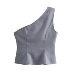 Asymmetric Vest Pleated Design Skinny Pant Set