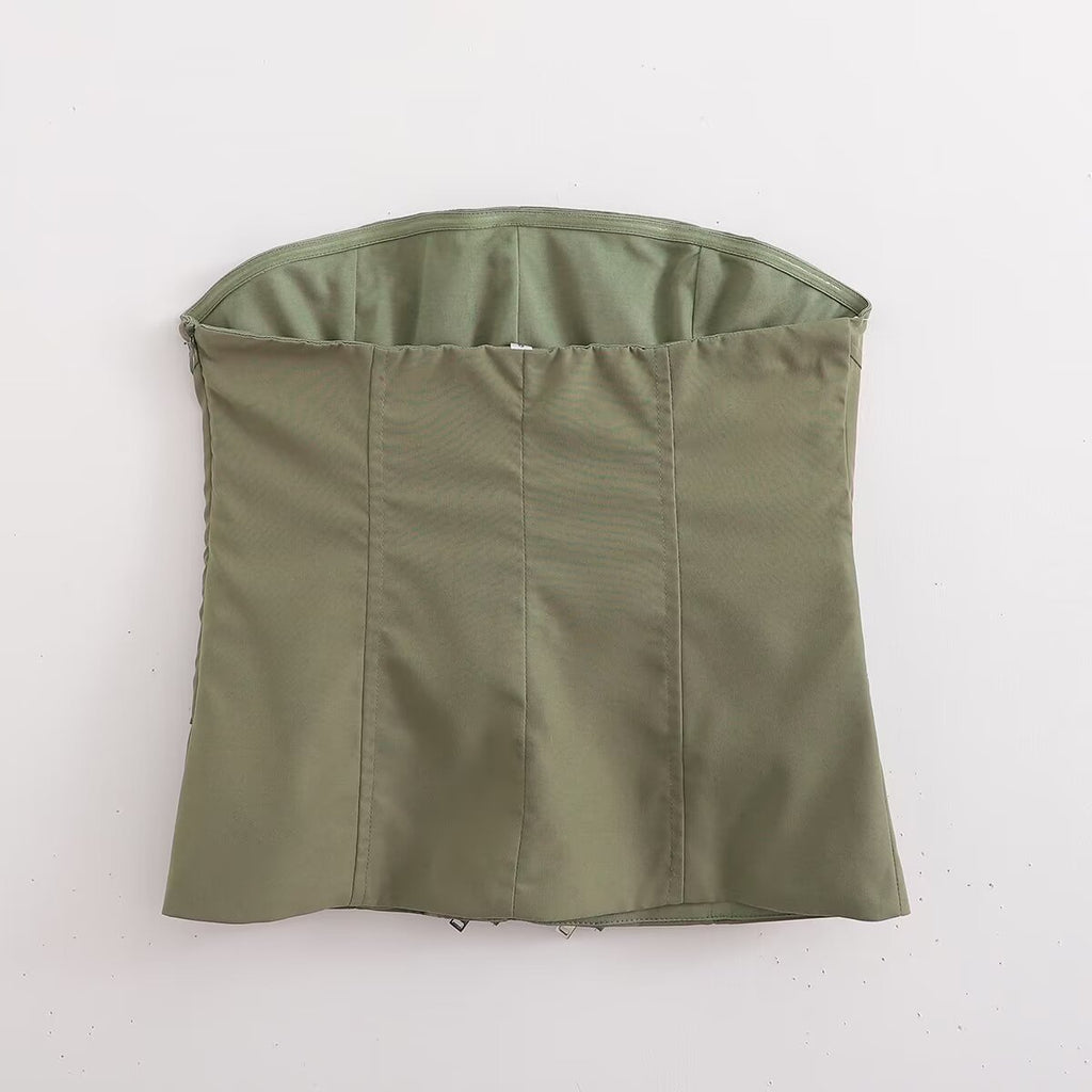 's Double Zipper Stitching Decorations Tight Strapless Top