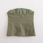 's Double Zipper Stitching Decorations Tight Strapless Top