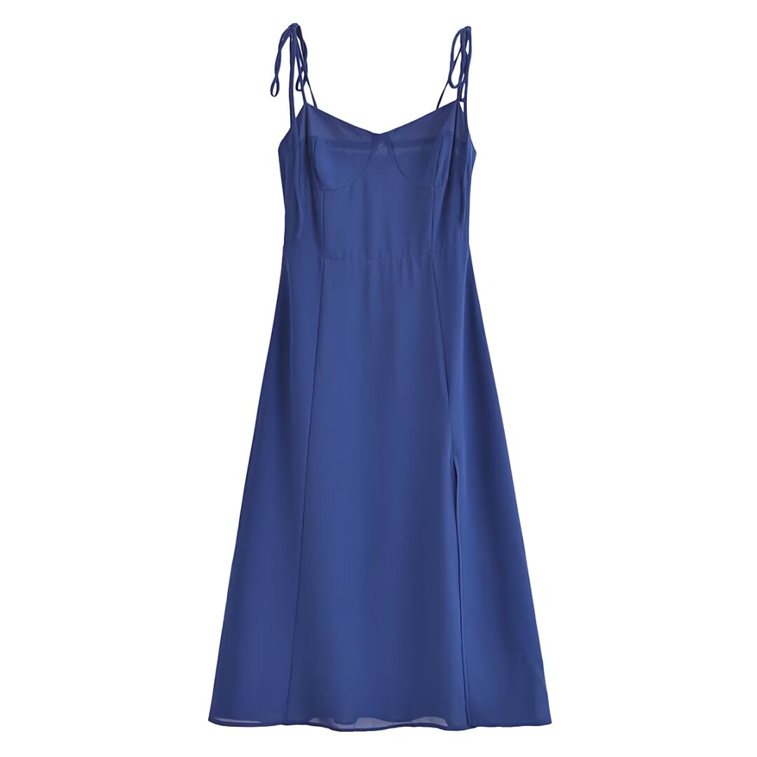 Women's High-Waist Side-Slit Cami Midi Dress