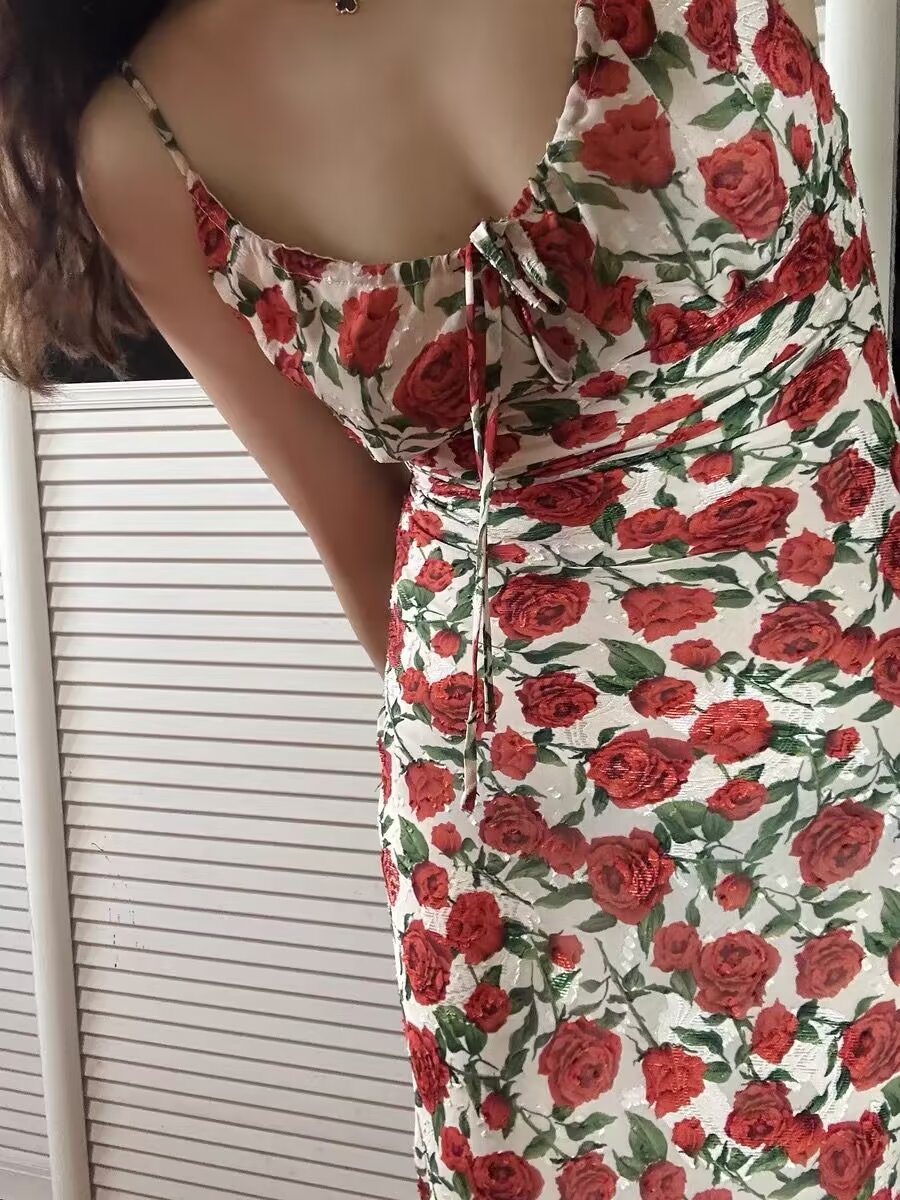 Women's Rose Jacquard Fishtail Cami Dress