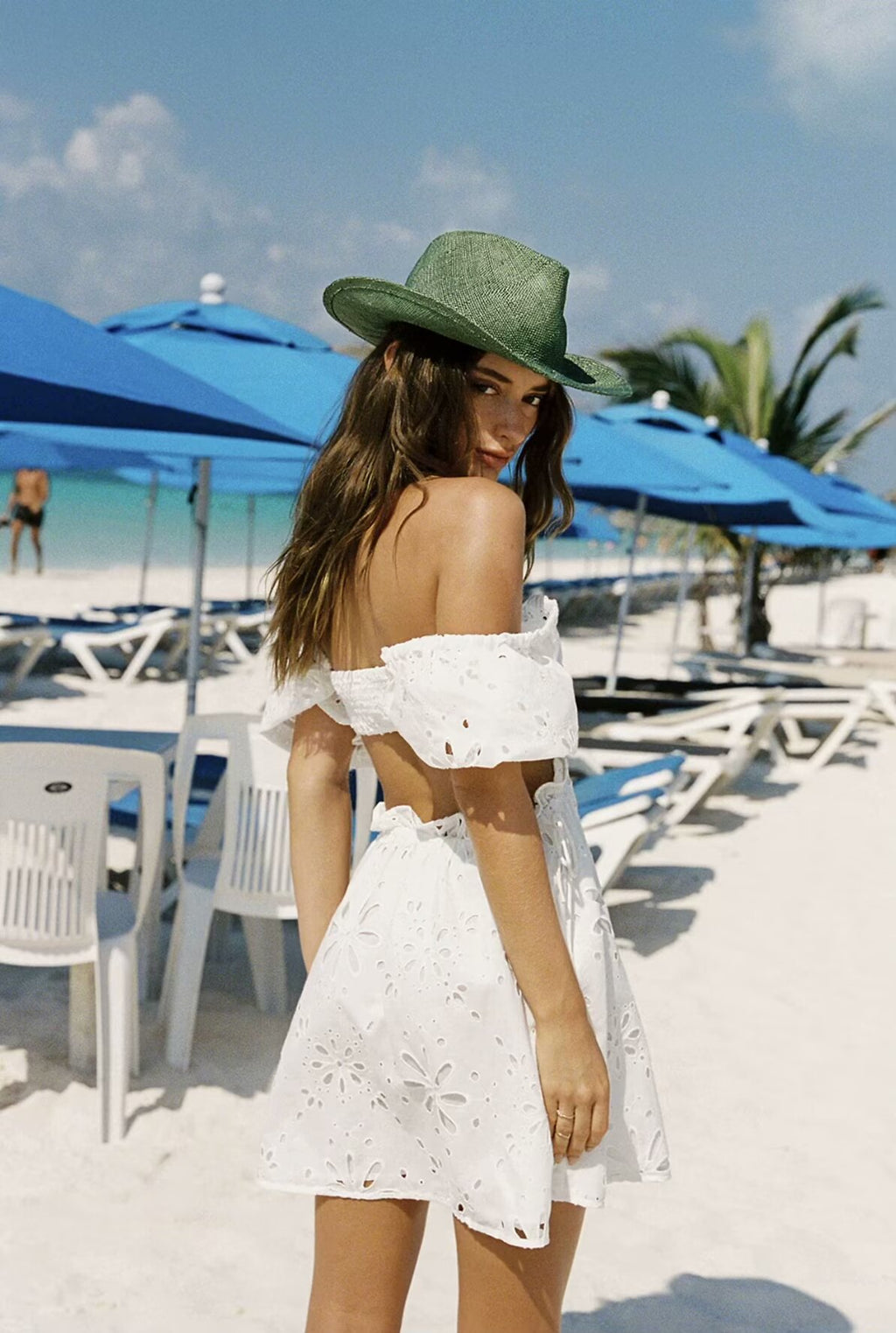 Women's Off-Shoulder Embroidered Cutout Mini Dress